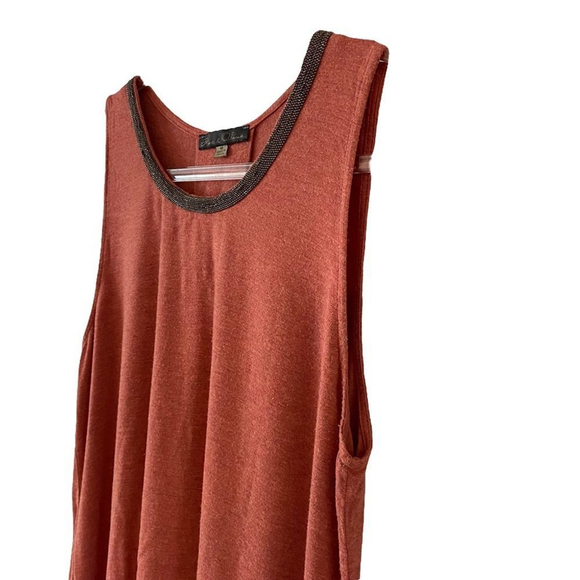 Rose & Olive coral colored sleeveless tank top super soft w/beaded neck - Picture 5 of 12